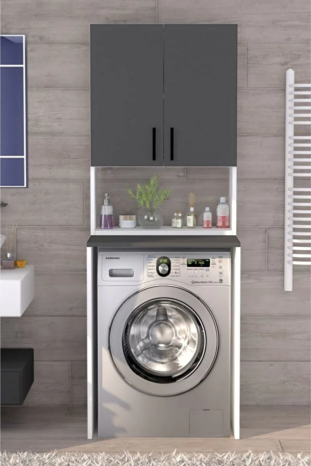 Üst Dolaplı Çok Amaçlı Çamaşır Makinesi Banyo Dolabı Beyaz